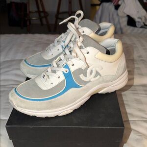 CHANEL Cream and Blue Athletic Shoes